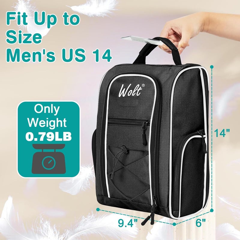 WOLT 2 Pcs Golf Shoe Bag for Travel- Zippered Shoes Carrier Bags with Ventilation & Double Outside Accessory Pocket for Socks, Tees, Golf Balls, etc. for women and men (Black+Pink) - Image 1